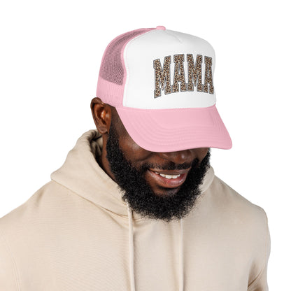 Mama Leopard Trucker Hat — Foam Mesh Cap with Leopard Print "MAMA"