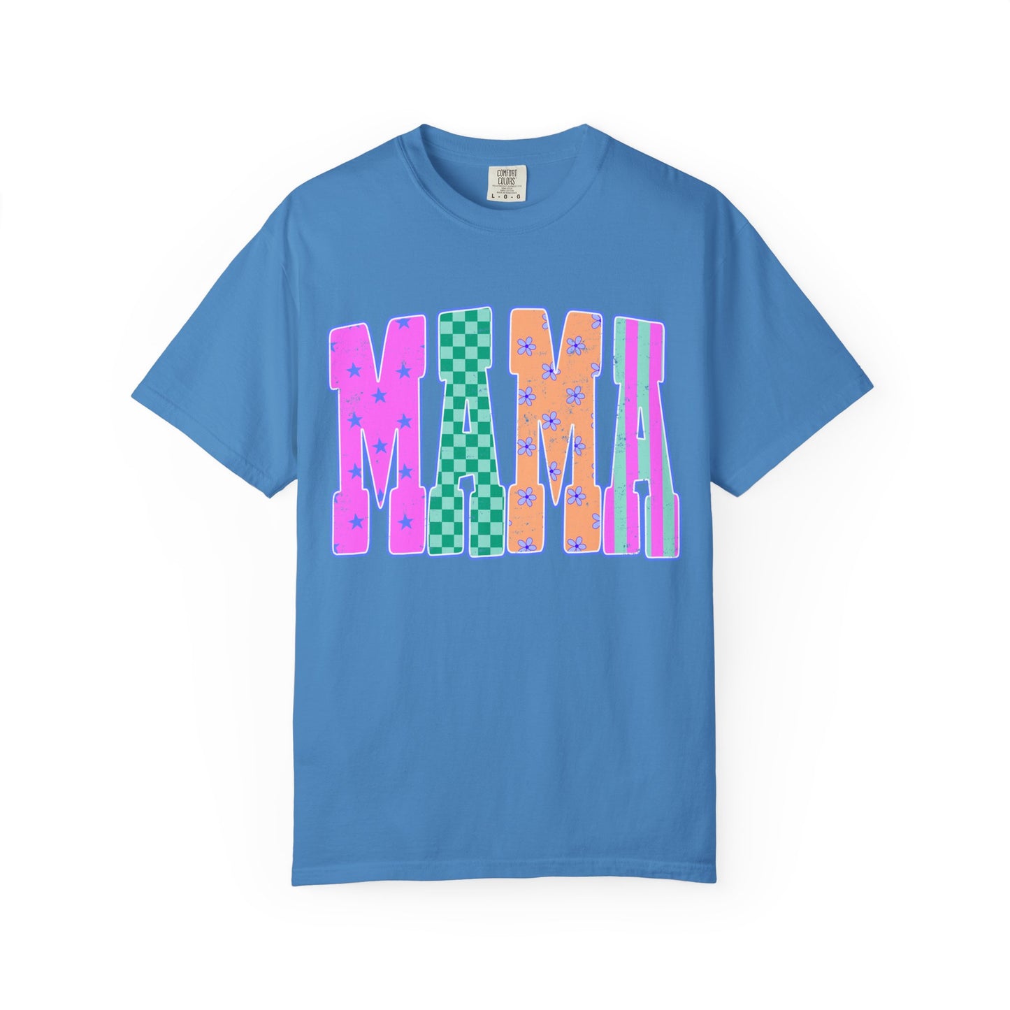 MAMA Colorblock Graphic T‑Shirt — Playful Patterned Lettering Tee