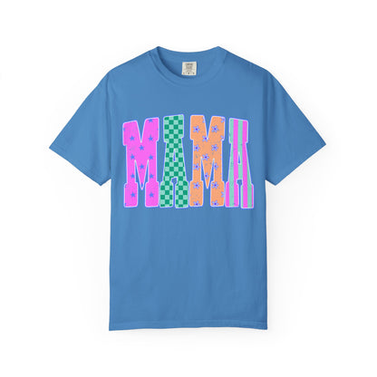 MAMA Colorblock Graphic T‑Shirt — Playful Patterned Lettering Tee