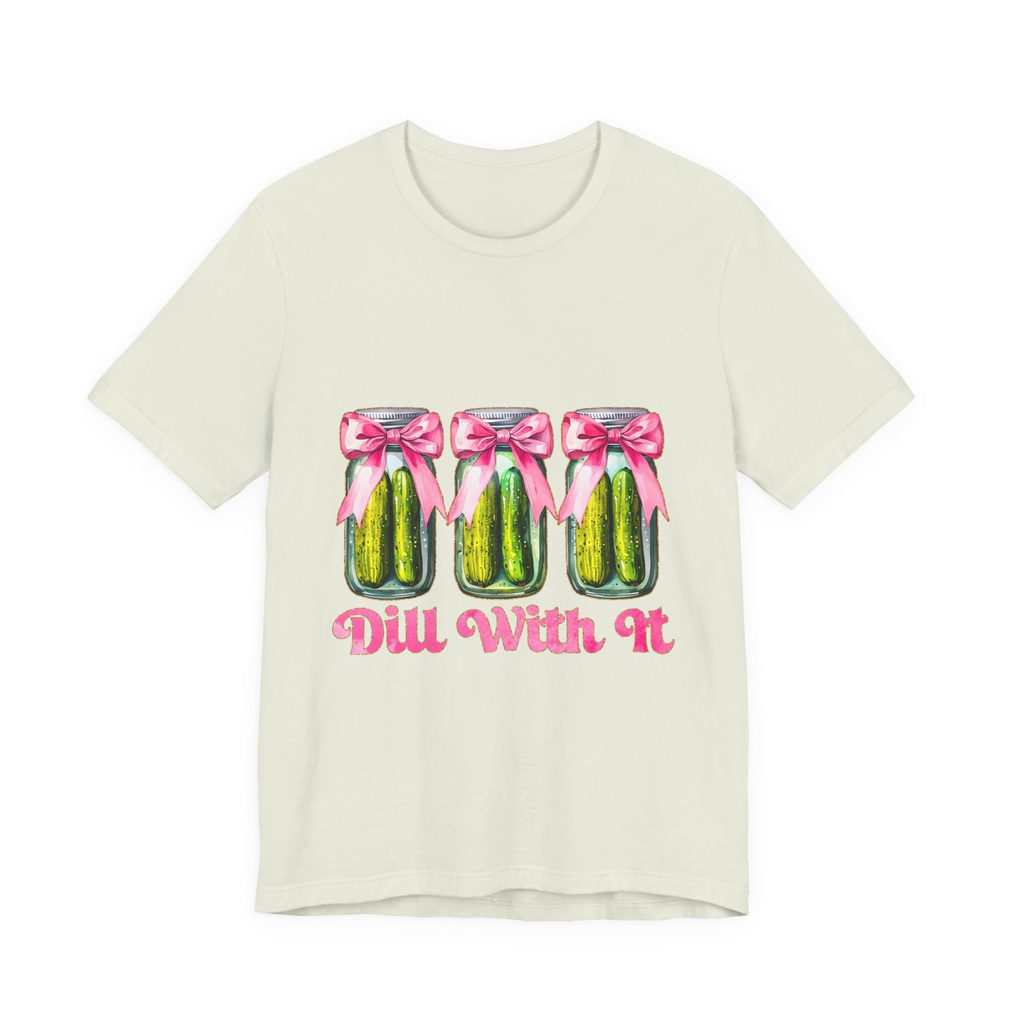 Dill With It Tee — Cute Pickle Jars with Pink Bows Graphic Shirt