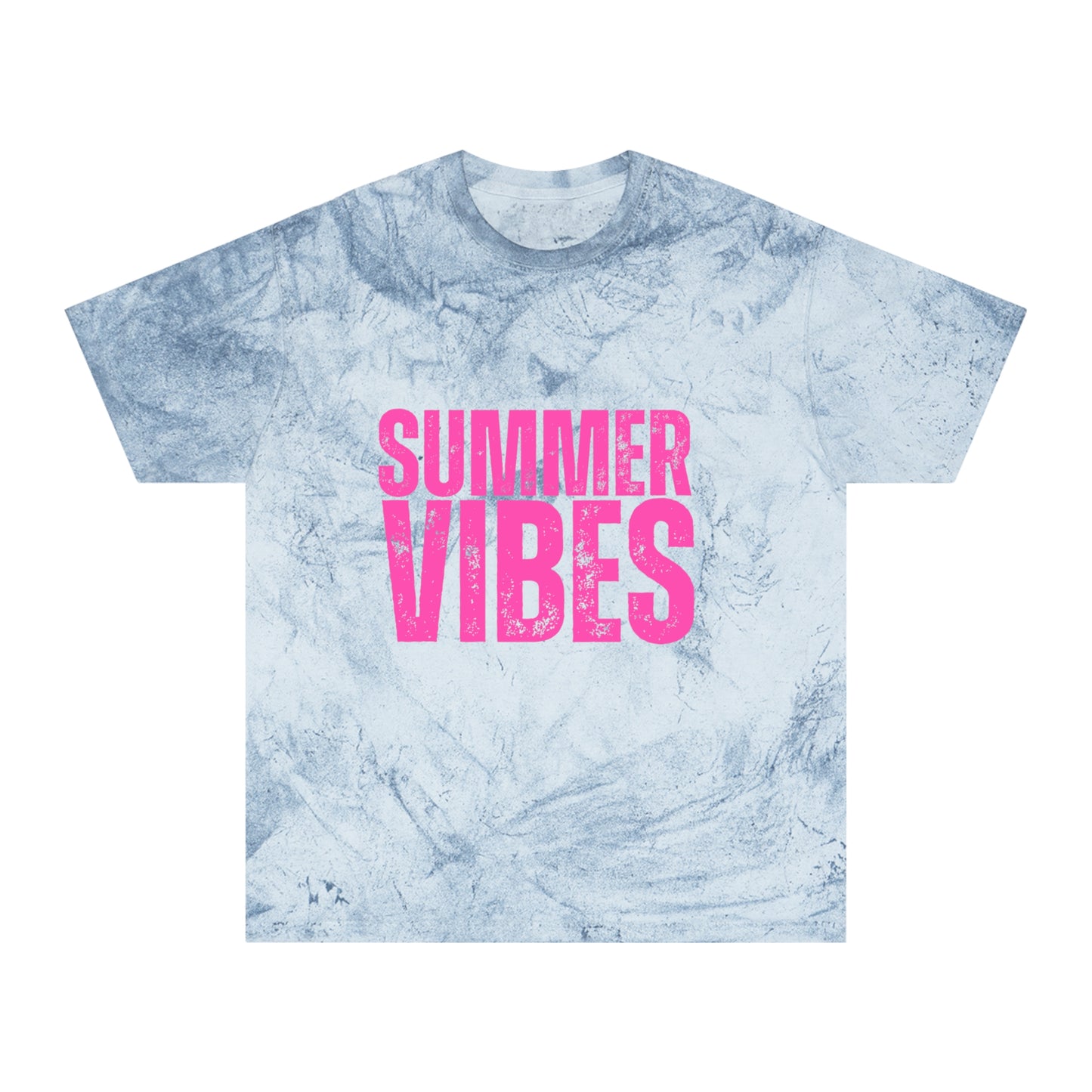 Summer Vibes Tie-Dye T-Shirt — Retro Pink Text Beach Tee