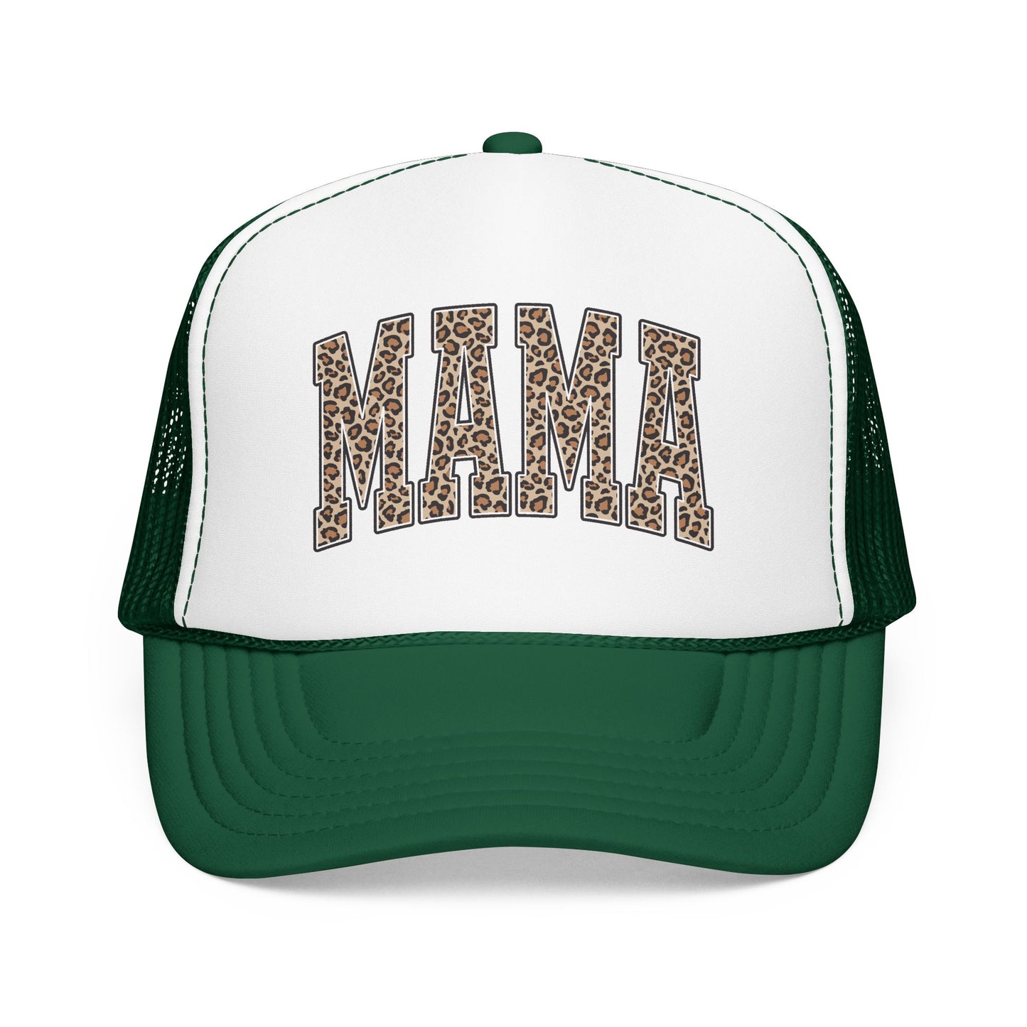 Mama Leopard Trucker Hat — Foam Mesh Cap with Leopard Print "MAMA"
