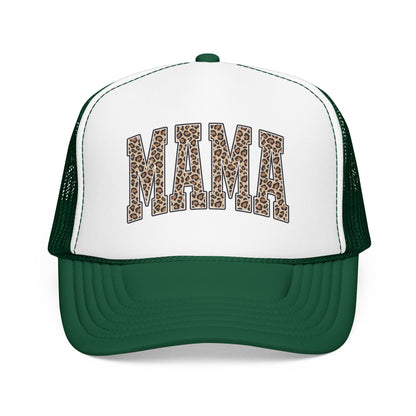 Mama Leopard Trucker Hat — Foam Mesh Cap with Leopard Print "MAMA"