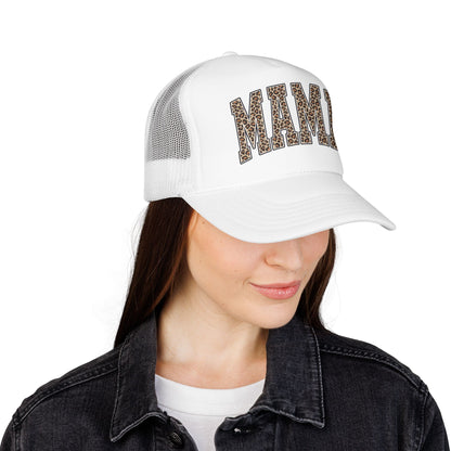 Mama Leopard Trucker Hat — Foam Mesh Cap with Leopard Print "MAMA"