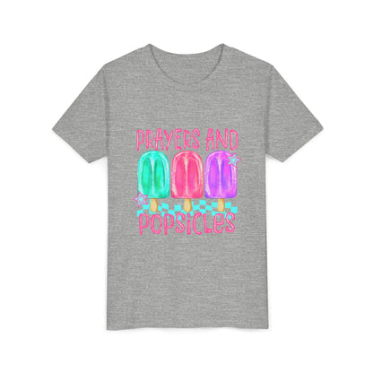 Youth Tee — "Prayers and Popsicles" Colorful Popsicle Faith Graphic