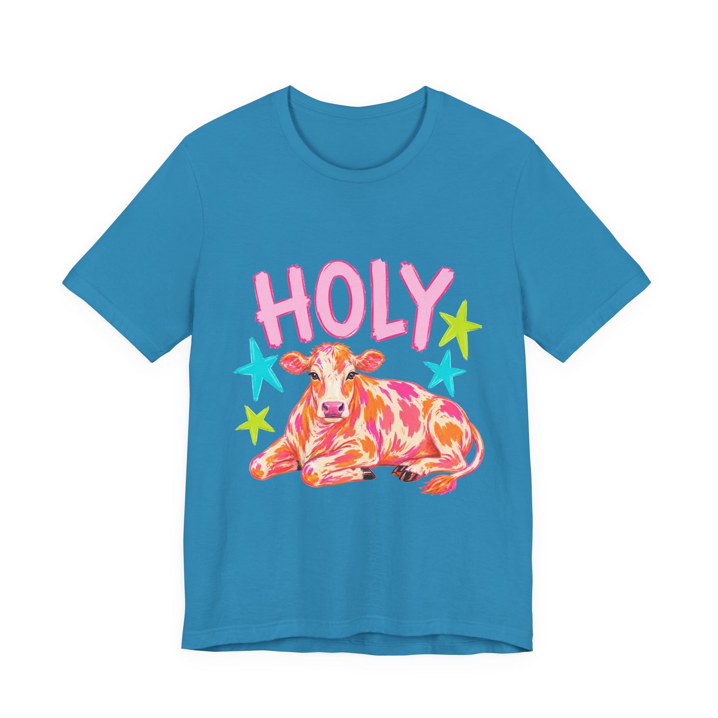 Holy Cow Graphic Tee — Colorful Cow Shirt with 'HOLY' Lettering