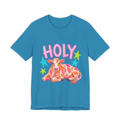Holy Cow Graphic Tee — Colorful Cow Shirt with 'HOLY' Lettering