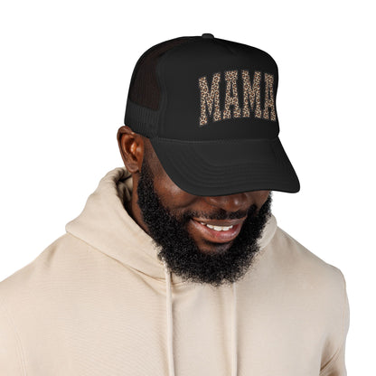 Mama Leopard Trucker Hat — Foam Mesh Cap with Leopard Print "MAMA"