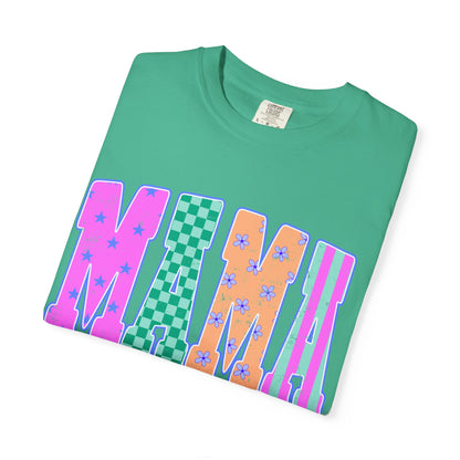 MAMA Colorblock Graphic T‑Shirt — Playful Patterned Lettering Tee