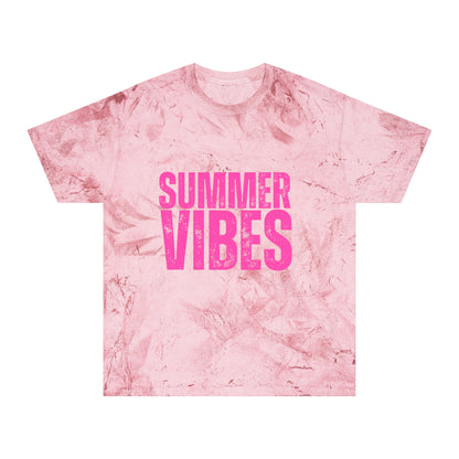 Summer Vibes Tie-Dye T-Shirt — Retro Pink Text Beach Tee