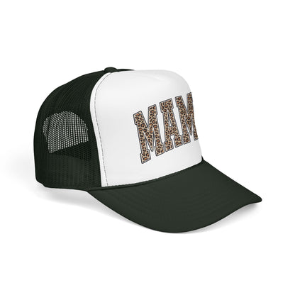Mama Leopard Trucker Hat — Foam Mesh Cap with Leopard Print "MAMA"