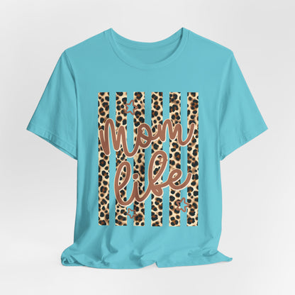 Mom Life Leopard Stripe Tee — "Mom Life" Graphic T-Shirt
