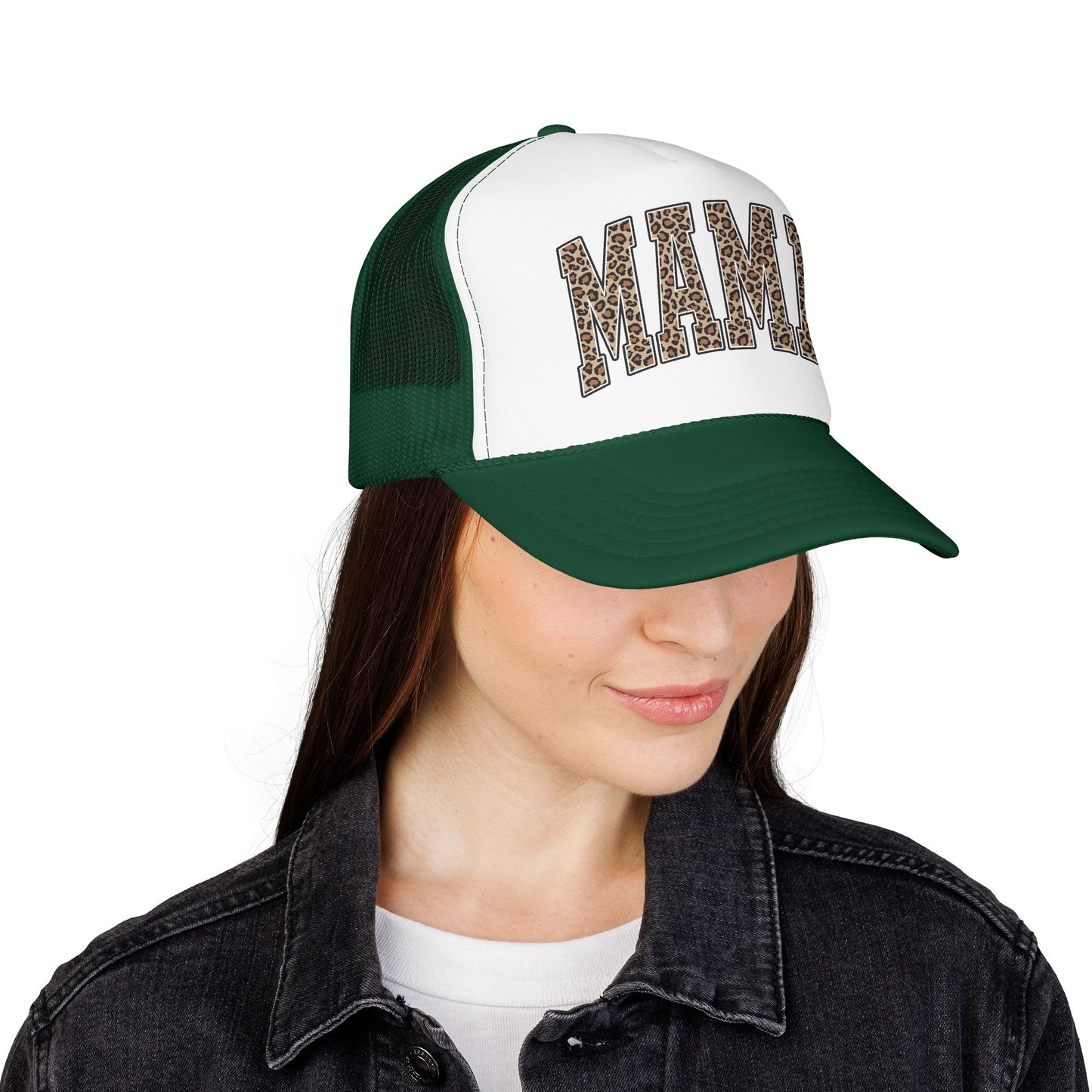 Mama Leopard Trucker Hat — Foam Mesh Cap with Leopard Print "MAMA"