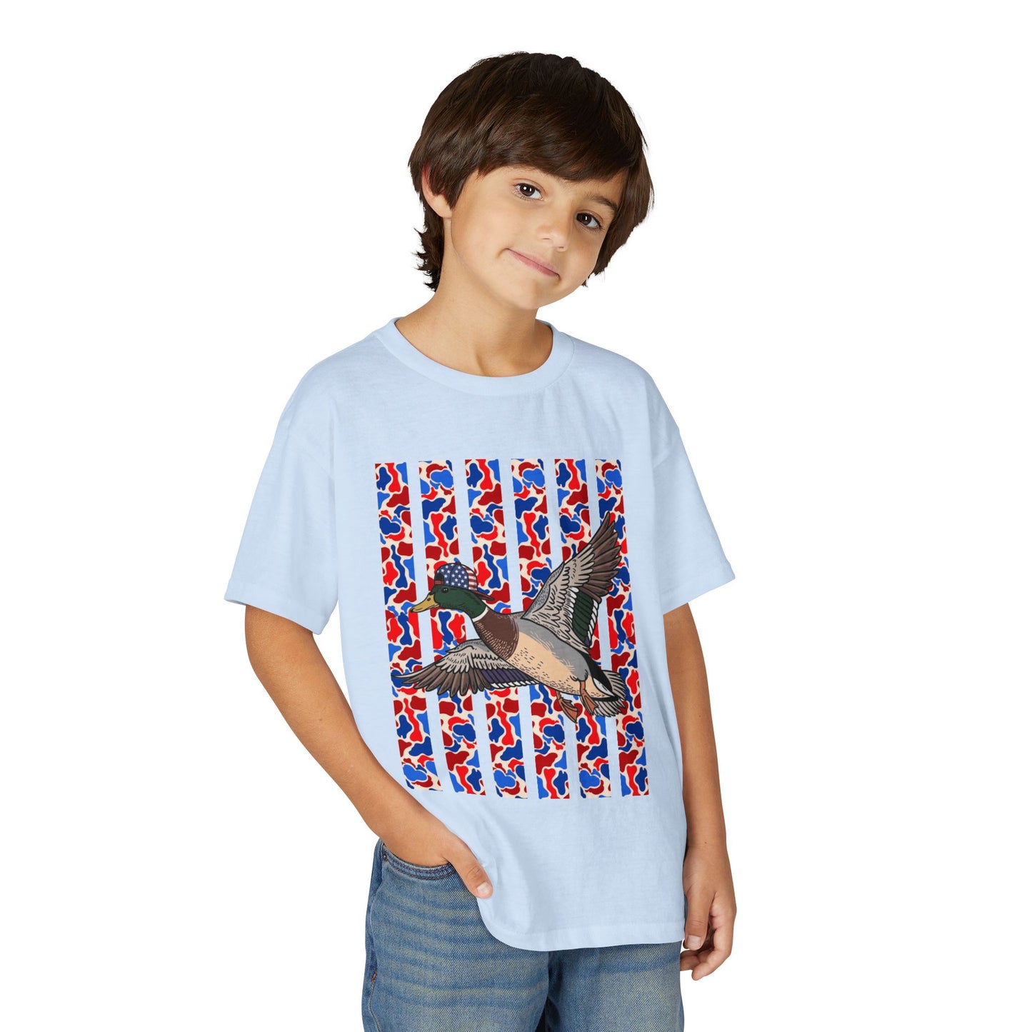 Youth T-Shirt — Red, White & Blue Flying Duck Graphic