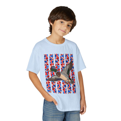 Youth T-Shirt — Red, White & Blue Flying Duck Graphic
