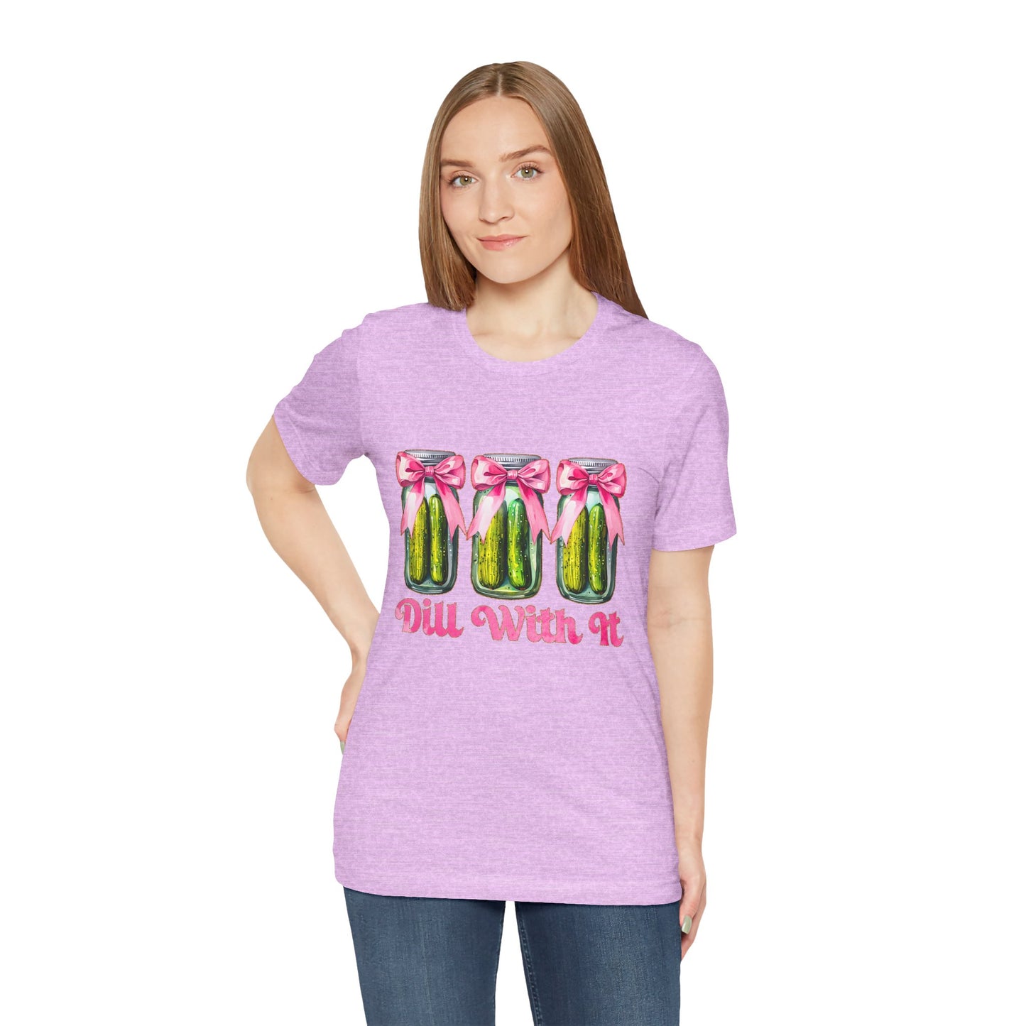 Dill With It Tee — Cute Pickle Jars with Pink Bows Graphic Shirt