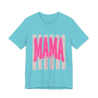 Mama Leopard Stripe Tee — Pink Bow Mother's Day T-Shirt