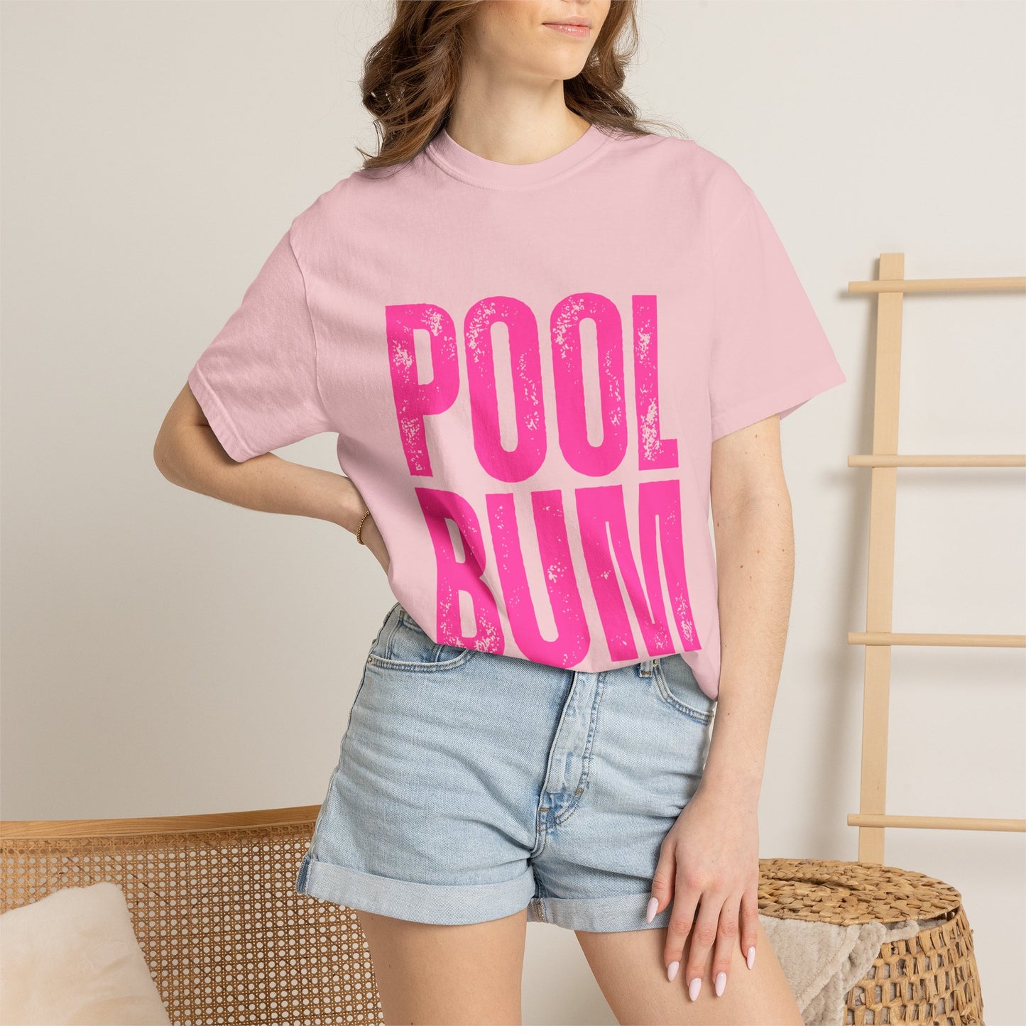 Pool Bum T-Shirt — Vintage Pink Graphic Tee for Pool Lovers