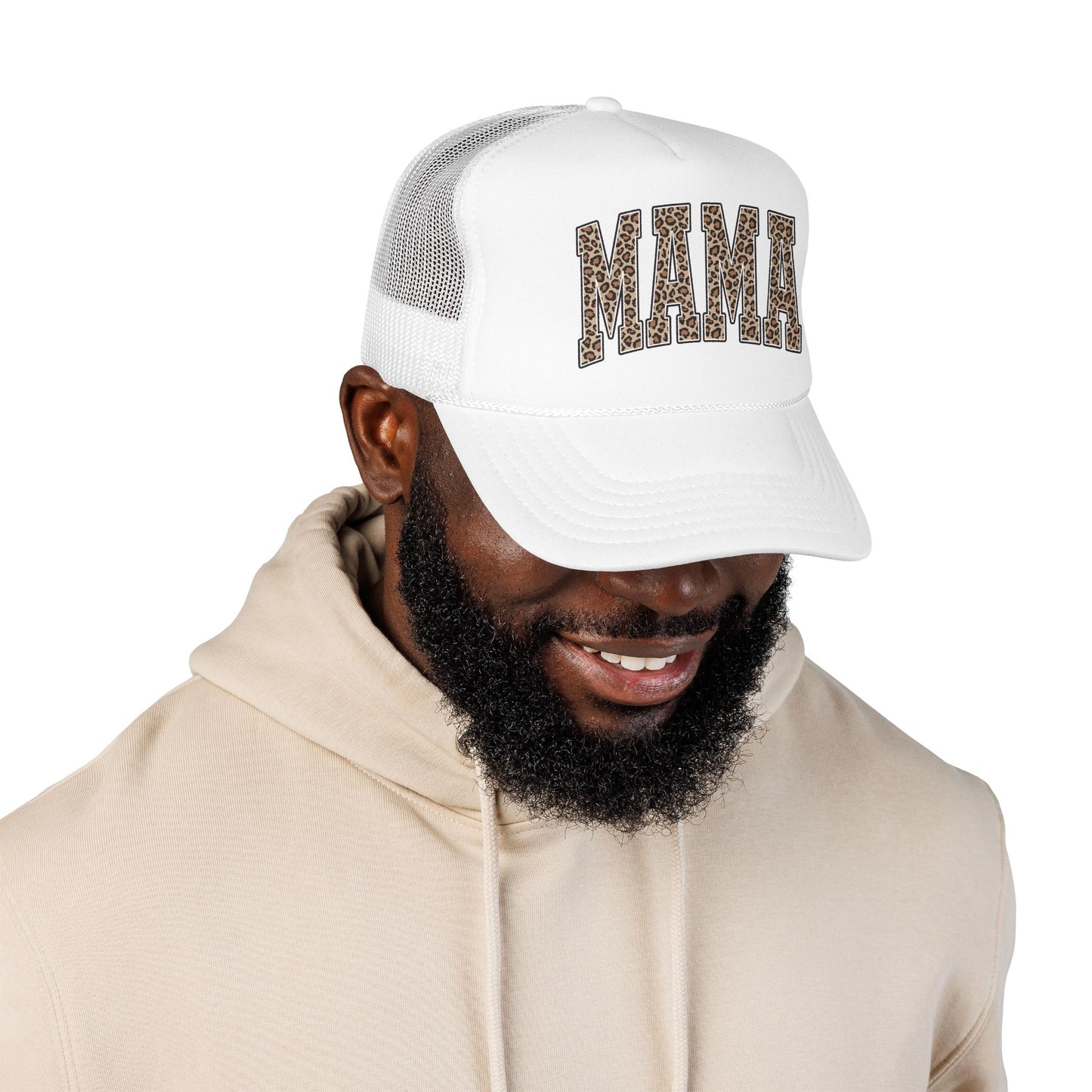 Mama Leopard Trucker Hat — Foam Mesh Cap with Leopard Print "MAMA"