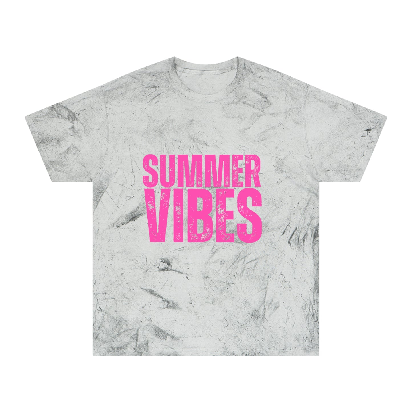 Summer Vibes Tie-Dye T-Shirt — Retro Pink Text Beach Tee