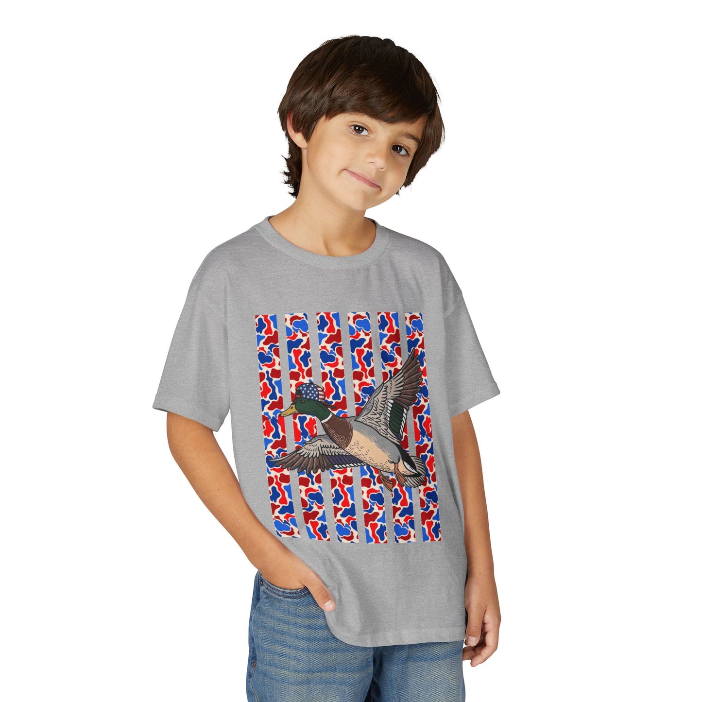Youth T-Shirt — Red, White & Blue Flying Duck Graphic