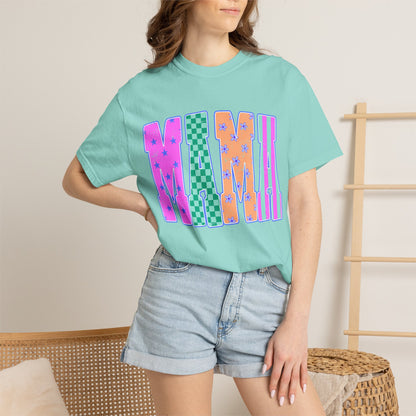 MAMA Colorblock Graphic T‑Shirt — Playful Patterned Lettering Tee