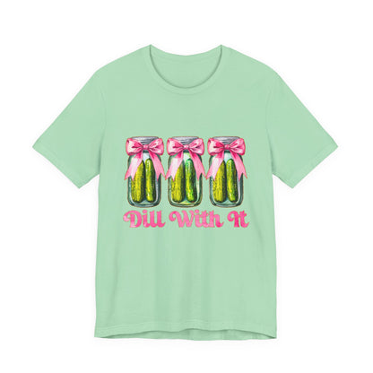 Dill With It Tee — Cute Pickle Jars with Pink Bows Graphic Shirt