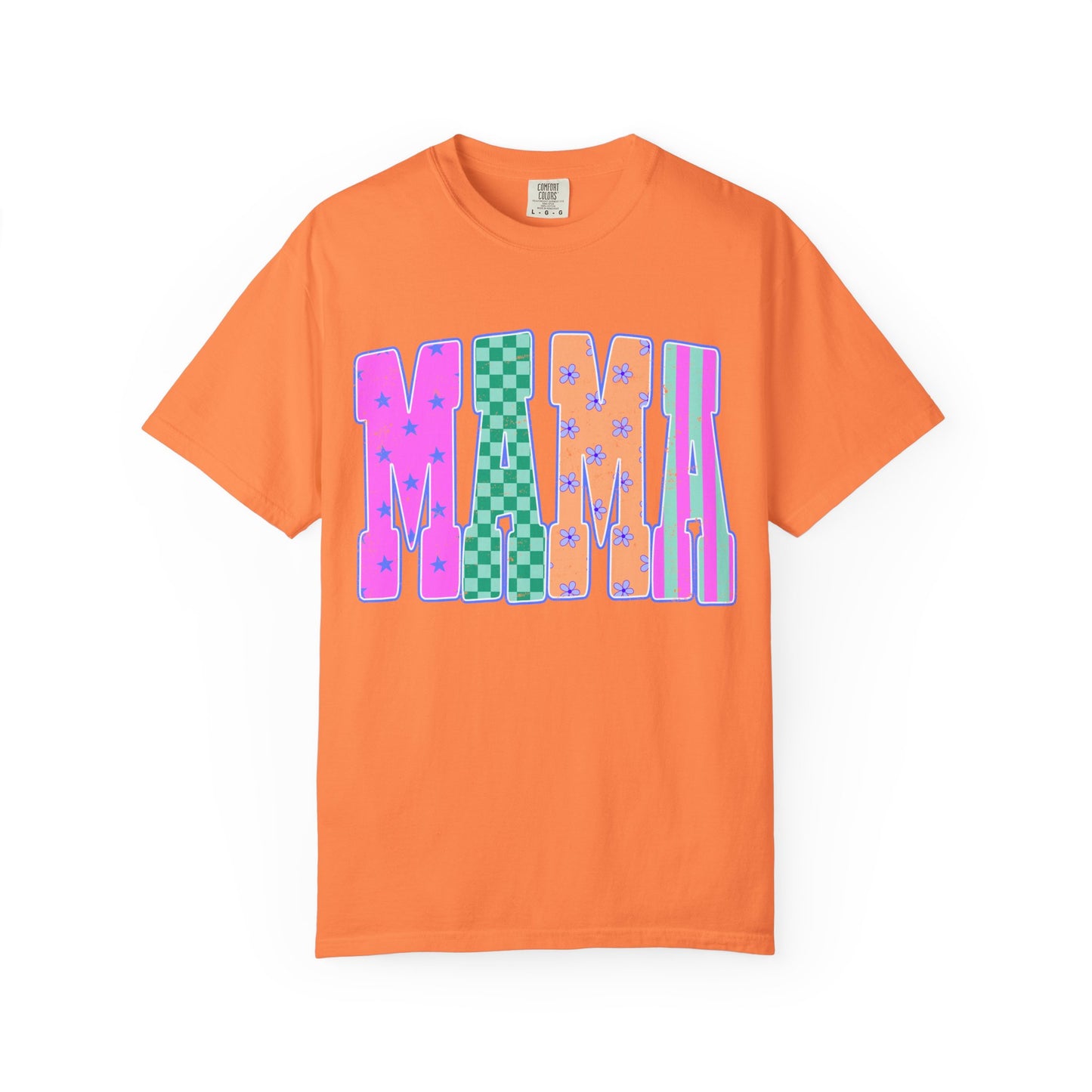 MAMA Colorblock Graphic T‑Shirt — Playful Patterned Lettering Tee