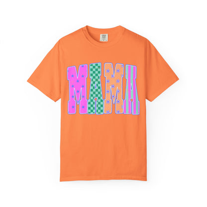 MAMA Colorblock Graphic T‑Shirt — Playful Patterned Lettering Tee