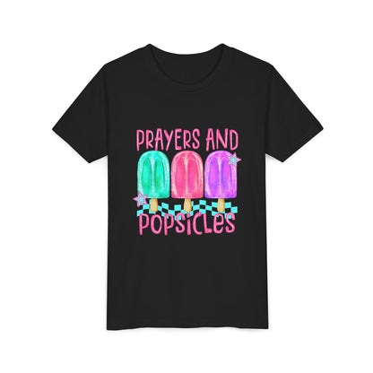 Youth Tee — "Prayers and Popsicles" Colorful Popsicle Faith Graphic