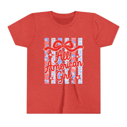 All American Girl Youth Tee — Patriotic 4th of July Kids Shirt