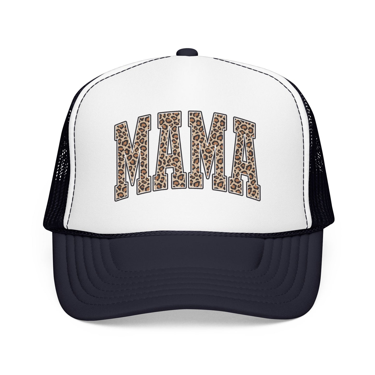 Mama Leopard Trucker Hat — Foam Mesh Cap with Leopard Print "MAMA"