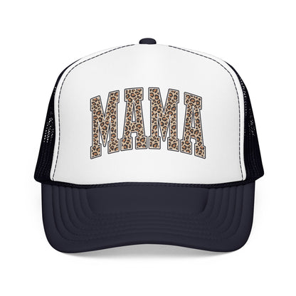 Mama Leopard Trucker Hat — Foam Mesh Cap with Leopard Print "MAMA"