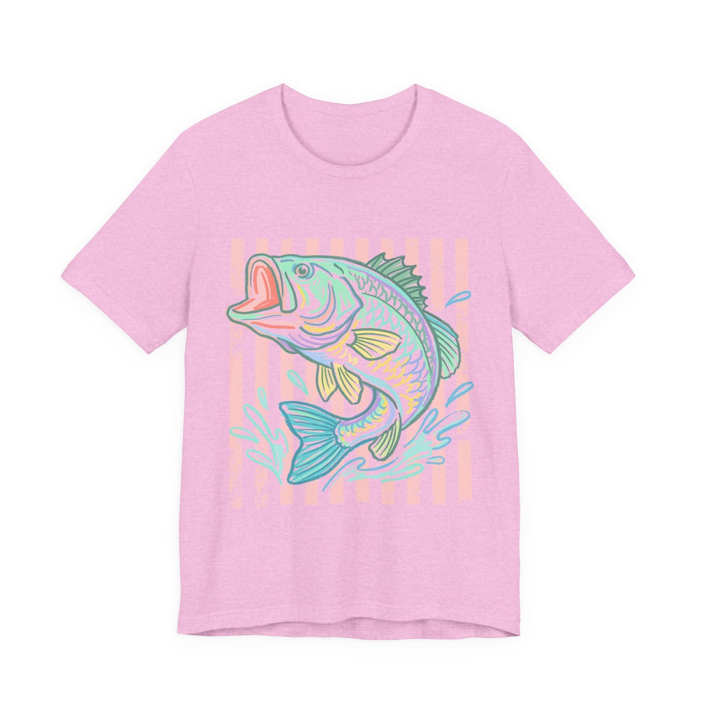 Bass Fishing T-Shirt — Pastel Striped ‘Big Catch’ Graphic Tee
