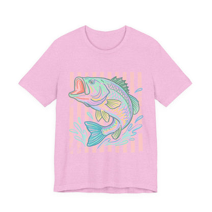 Bass Fishing T-Shirt — Pastel Striped ‘Big Catch’ Graphic Tee