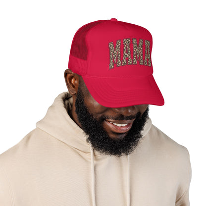 Mama Leopard Trucker Hat — Foam Mesh Cap with Leopard Print "MAMA"