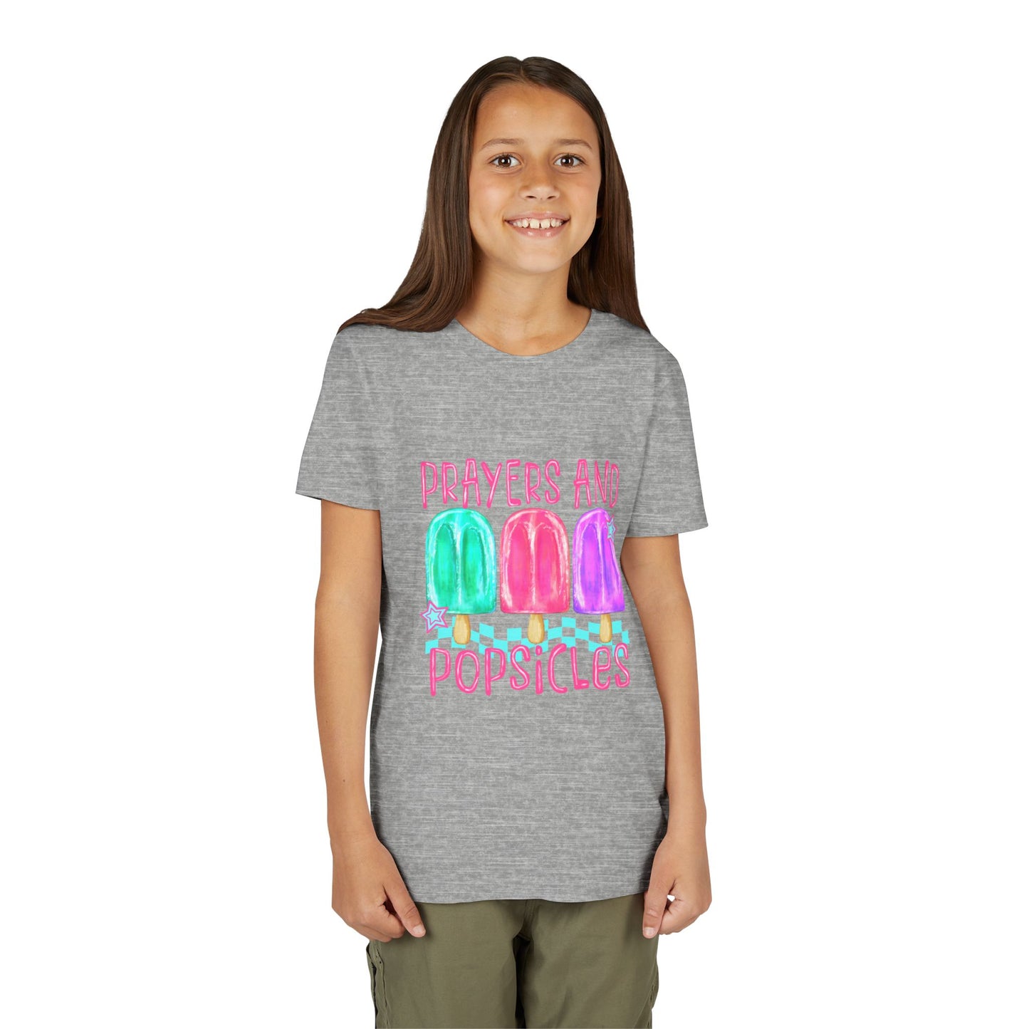Youth Tee — "Prayers and Popsicles" Colorful Popsicle Faith Graphic