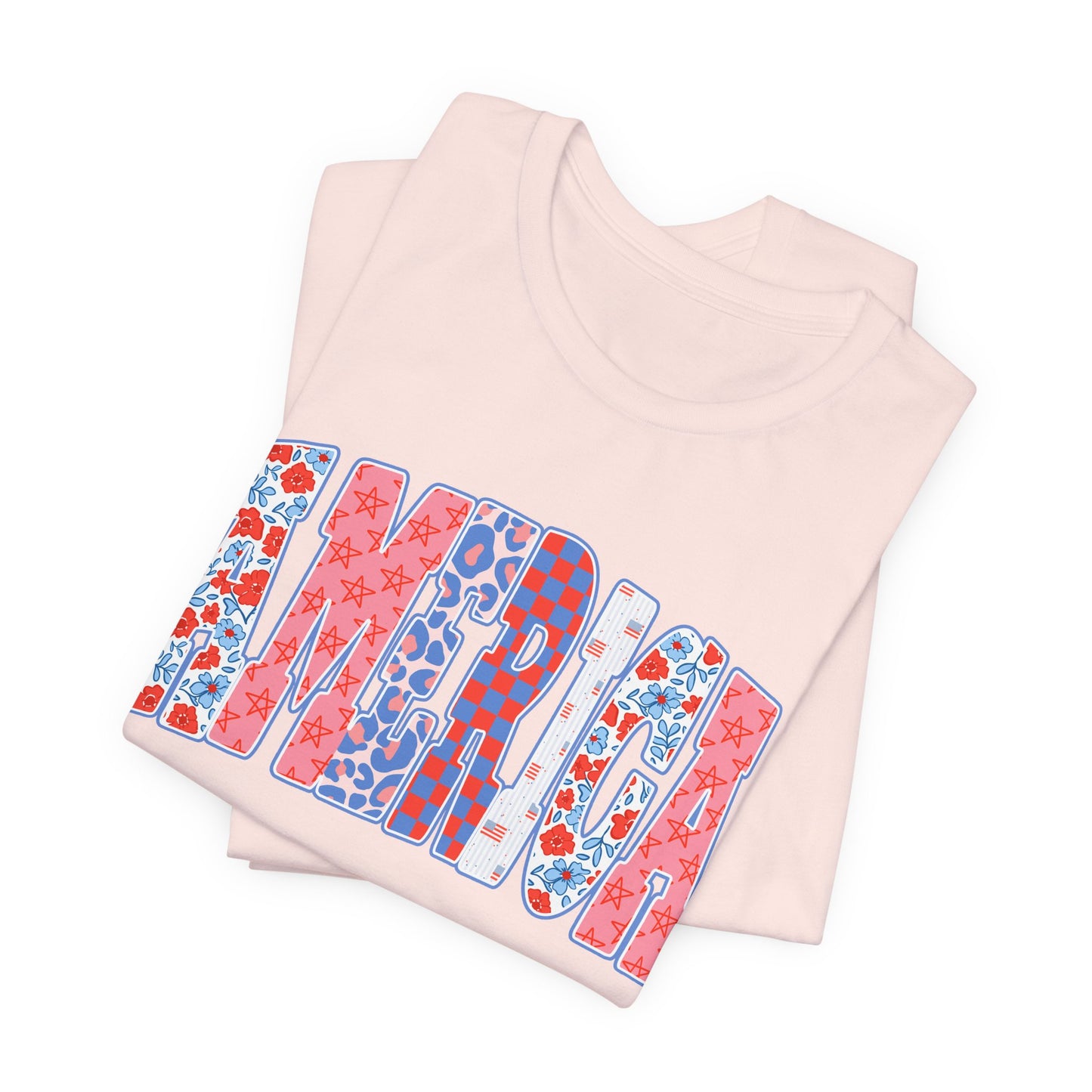America Floral Flag T-Shirt — Patriotic Red White Blue Tee