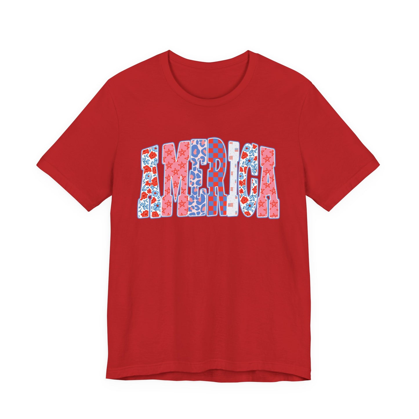 America Floral Flag T-Shirt — Patriotic Red White Blue Tee