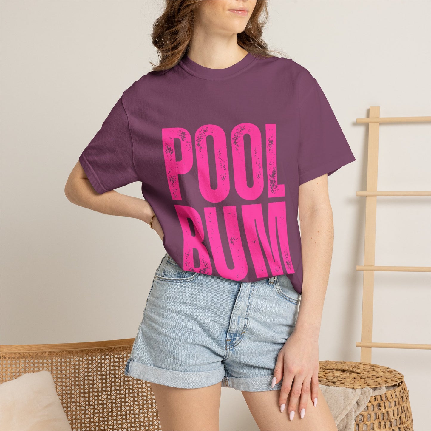 Pool Bum T-Shirt — Vintage Pink Graphic Tee for Pool Lovers