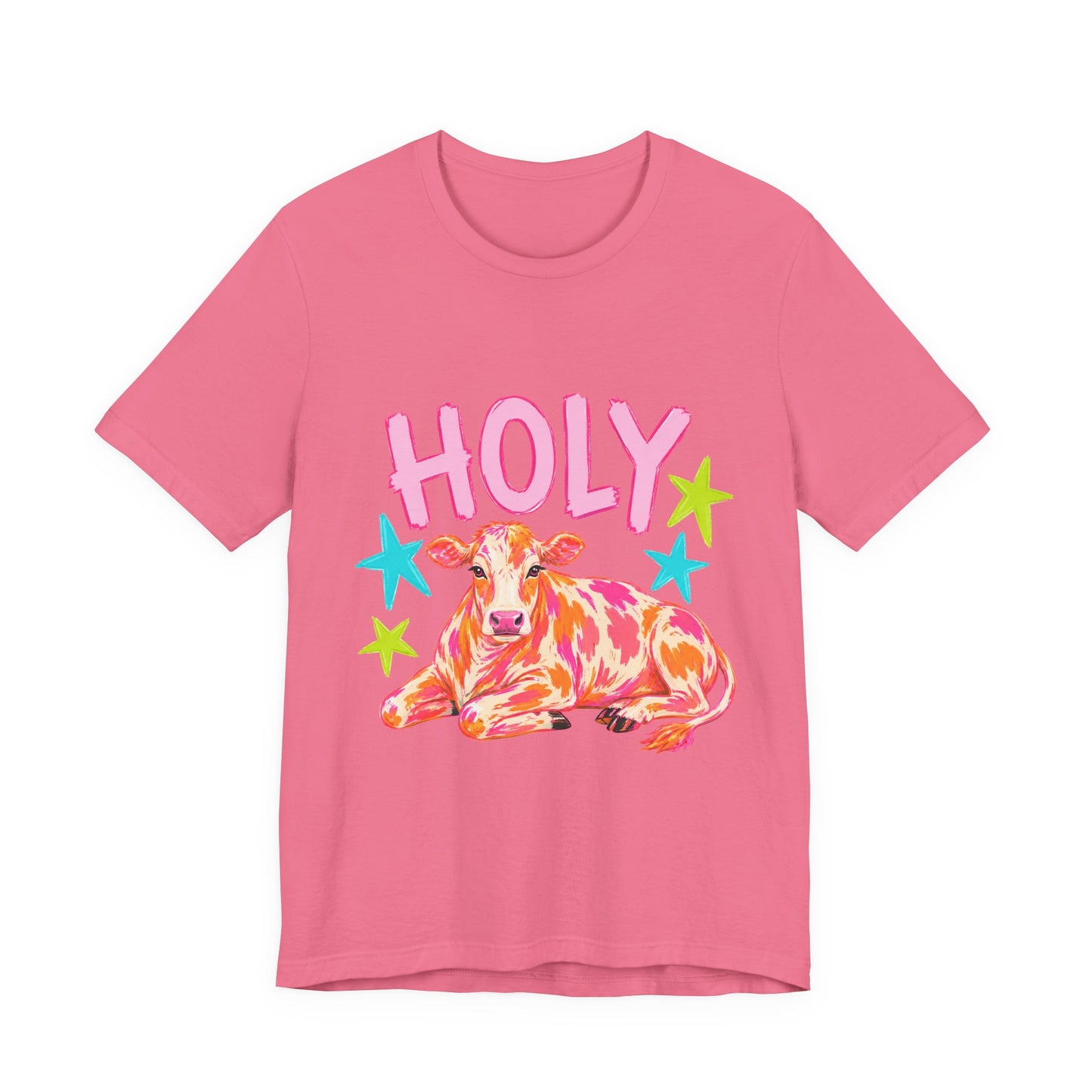 Holy Cow Graphic Tee — Colorful Cow Shirt with 'HOLY' Lettering