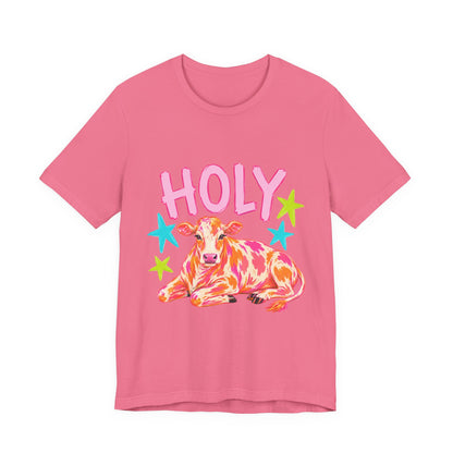 Holy Cow Graphic Tee — Colorful Cow Shirt with 'HOLY' Lettering