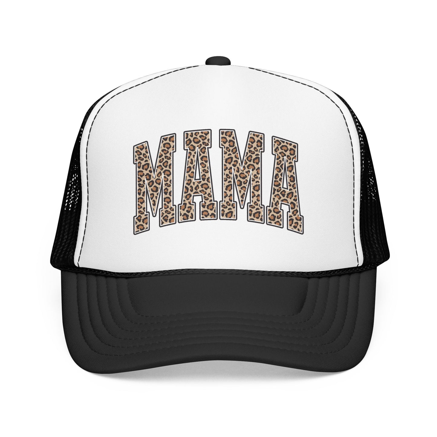 Mama Leopard Trucker Hat — Foam Mesh Cap with Leopard Print "MAMA"