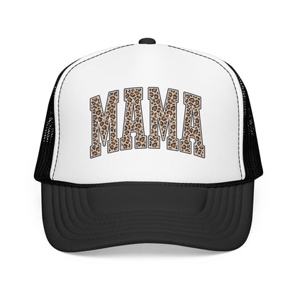 Mama Leopard Trucker Hat — Foam Mesh Cap with Leopard Print "MAMA"