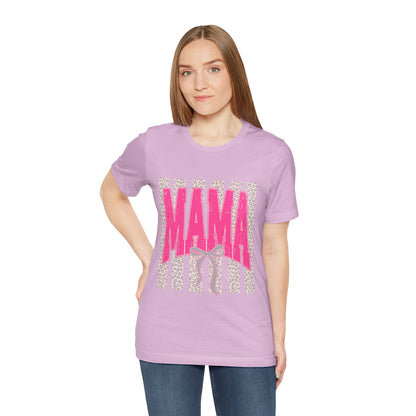 Mama Leopard Stripe Tee — Pink Bow Mother's Day T-Shirt