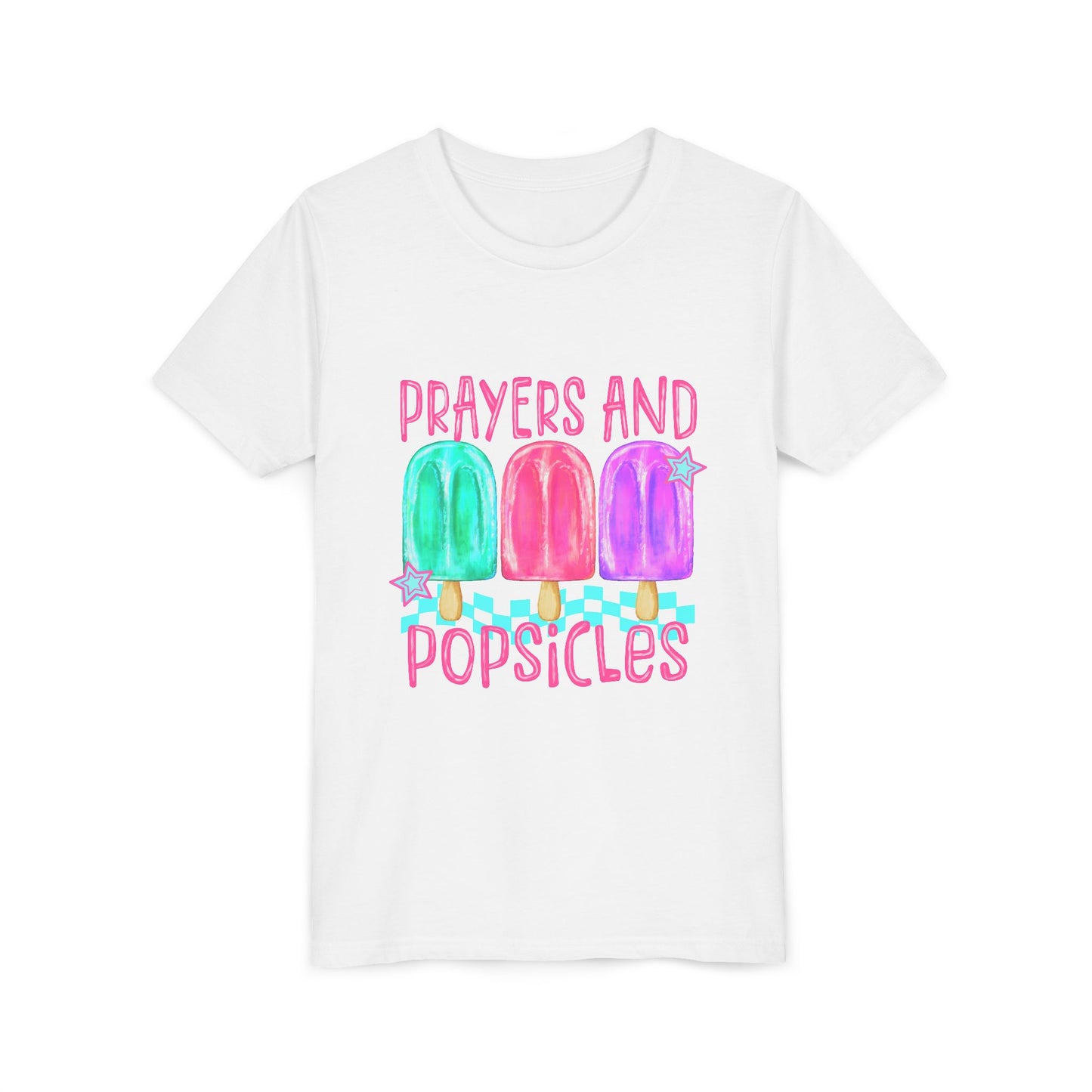 Youth Tee — "Prayers and Popsicles" Colorful Popsicle Faith Graphic