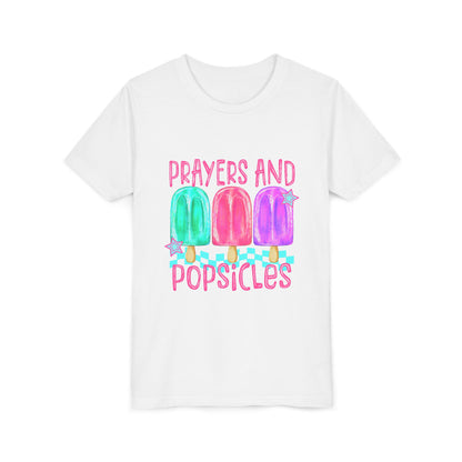 Youth Tee — "Prayers and Popsicles" Colorful Popsicle Faith Graphic