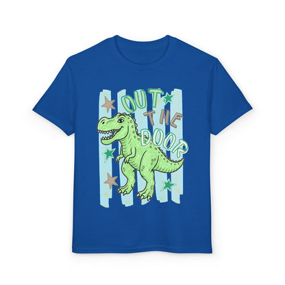 Youth T-Shirt — "Out the Door" Dino Graphic Tee
