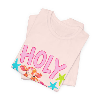 Holy Cow Graphic Tee — Colorful Cow Shirt with 'HOLY' Lettering