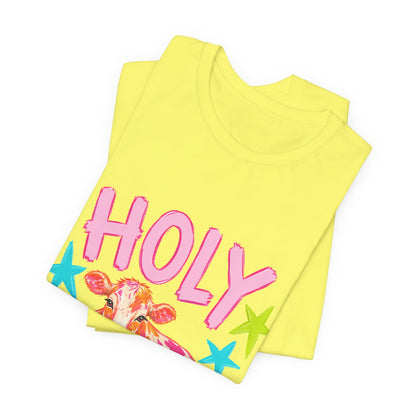 Holy Cow Graphic Tee — Colorful Cow Shirt with 'HOLY' Lettering